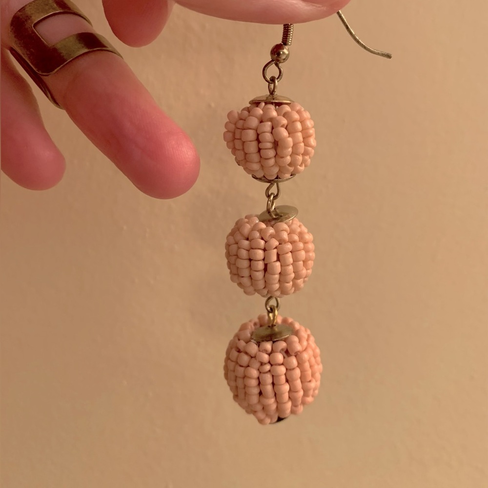 Peche Micro Beaded Drop Earrings with Gold Tone Hardware - Picture 3 of 5